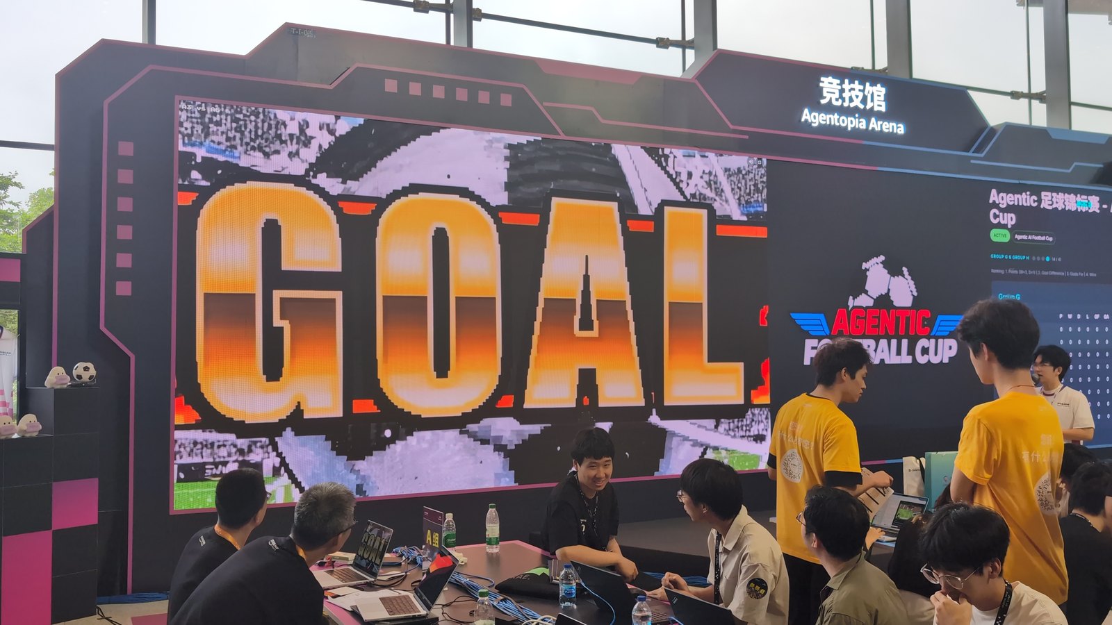 Shanghai Summit's Agentopia Arena — the pixel GOAL moment on the big screen