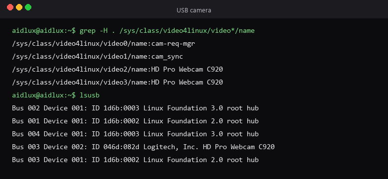 Video nodes and lsusb after plugging in a C920